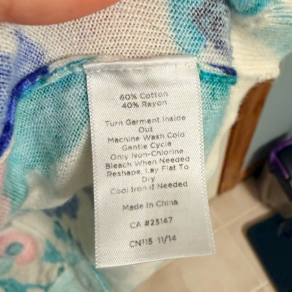 Talbots Floral Butterfly Button-Back Spring Top | Reversible Cardigan Style - Picture 6 of 8